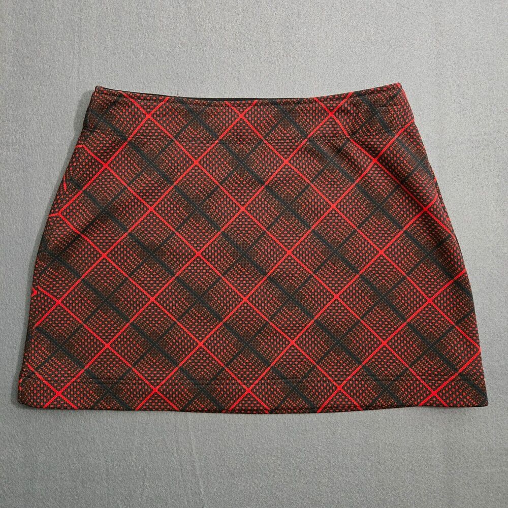 Athleta Mini Skirt Women XS Black Red Printed Fleece Lined Pull On Tech Stretch
